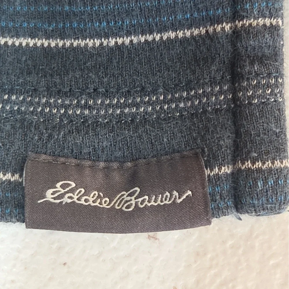 Eddie Bauer Men's Large Gray Blue Striped Short Sleeve Polo Shirt Casual